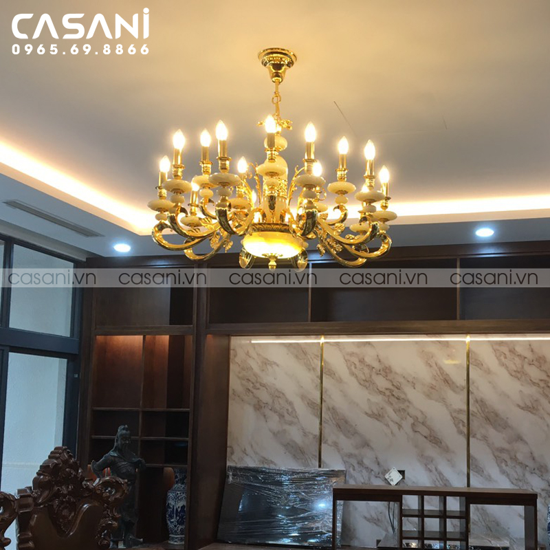 Thi công đèn chùm đồng CCD-2112-15 cho nhà anh Hải
